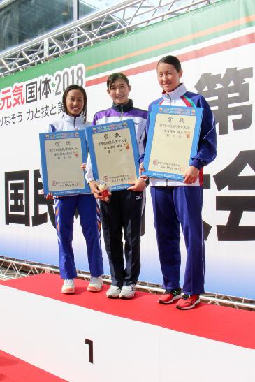 大会新記録にて1位となった池江池江璃花子さん（左から2人目）