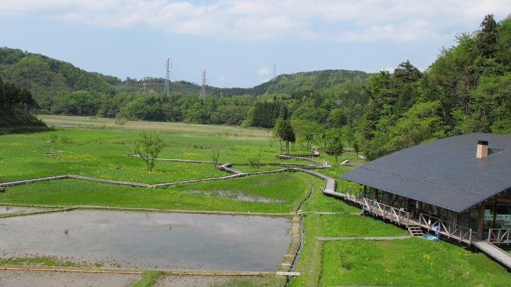 ビジターセンターと中池見湿地（写真）