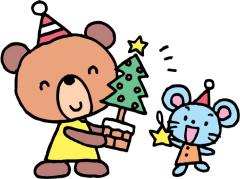 クマとネズミが描かれたクリスマスのイラスト