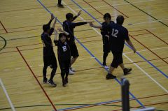 市民スポーツ祭のソフトバレーで得点が決まった写真