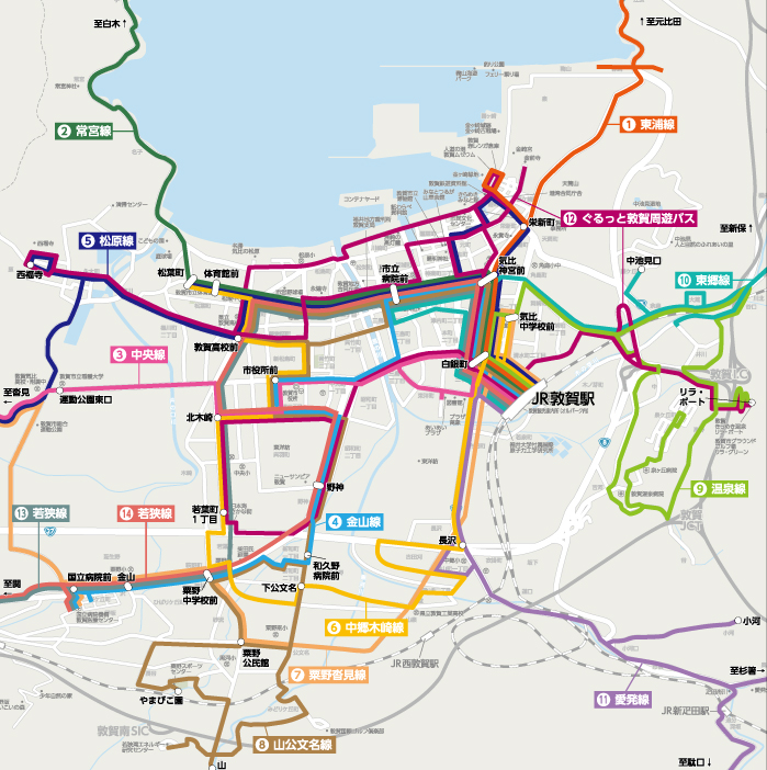 敦賀市コミュニティバスの全域地図
