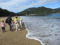 波にはしゃいでいる