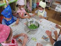 食べやすい大きさになるようにピーマンをちぎっている