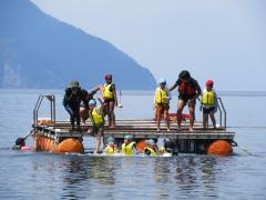 海のいかだからとびこんでいます。