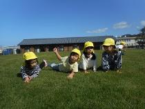 芝生で寝転んでいる