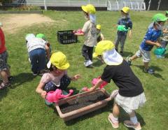 4,5歳児が花壇作りをしているところ。