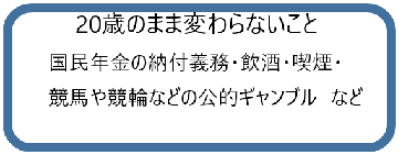 20歳のまま変わらないこと　国民年金の納付義務・飲酒・喫煙・競馬や競輪などの公的ギャンブルなど