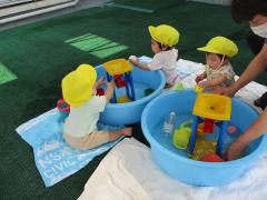 あさり組の水遊びの画像