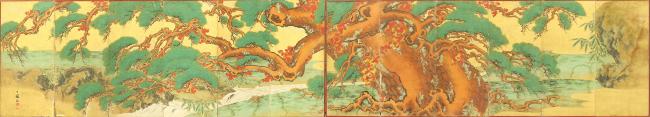松に蔦紅葉図六曲屏風(表)の画像