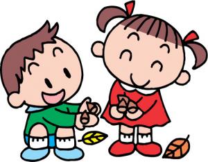 どんぐりを持つ子どものイラスト