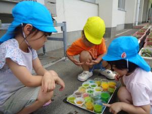 色水遊びをしている画像