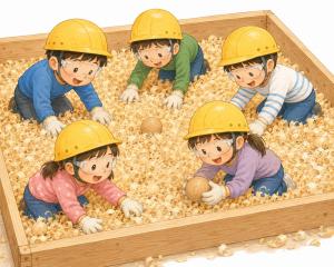 発掘している子どもたちのイラスト