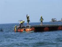 飛び込み台からジャンプしています