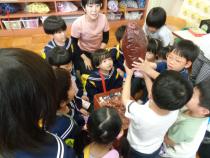 うえてみよう。なにができるかな？きょうみしんしんなこどもたち