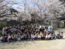 桜の下で集合写真