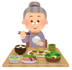 おばあさんが食事をしているイラスト