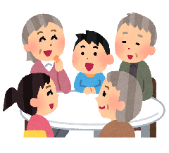 おじいさん・おばあさんが子どもたちと交流しているイラスト