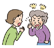 怒っているおばあさん