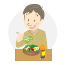 野菜を食べているおじいさん