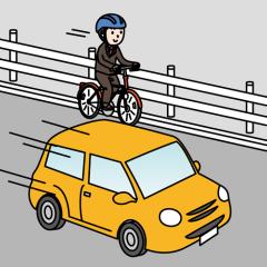 左側を走る自転車と自動車のイラスト